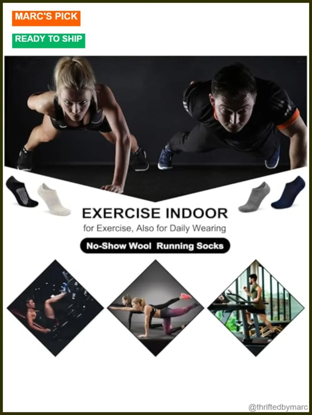 No Show Merino Wool Athletic Running Socks with Non-Slip Grips Low Cut Thin Soft